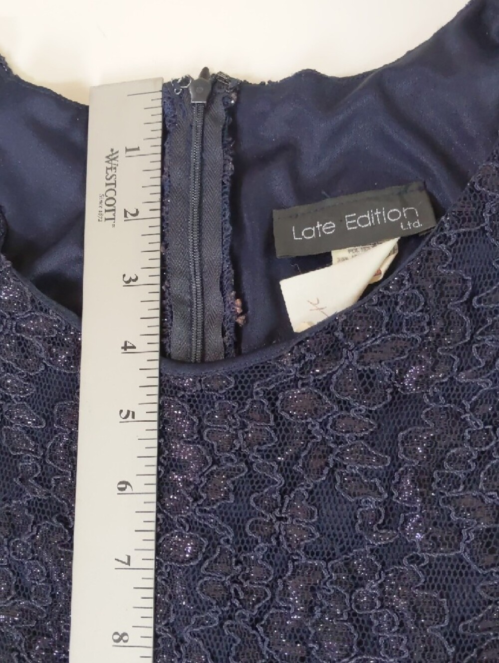 Navy Blue Lace & Chiffon Fit-and-Flare Dress - Picture 13 of 15